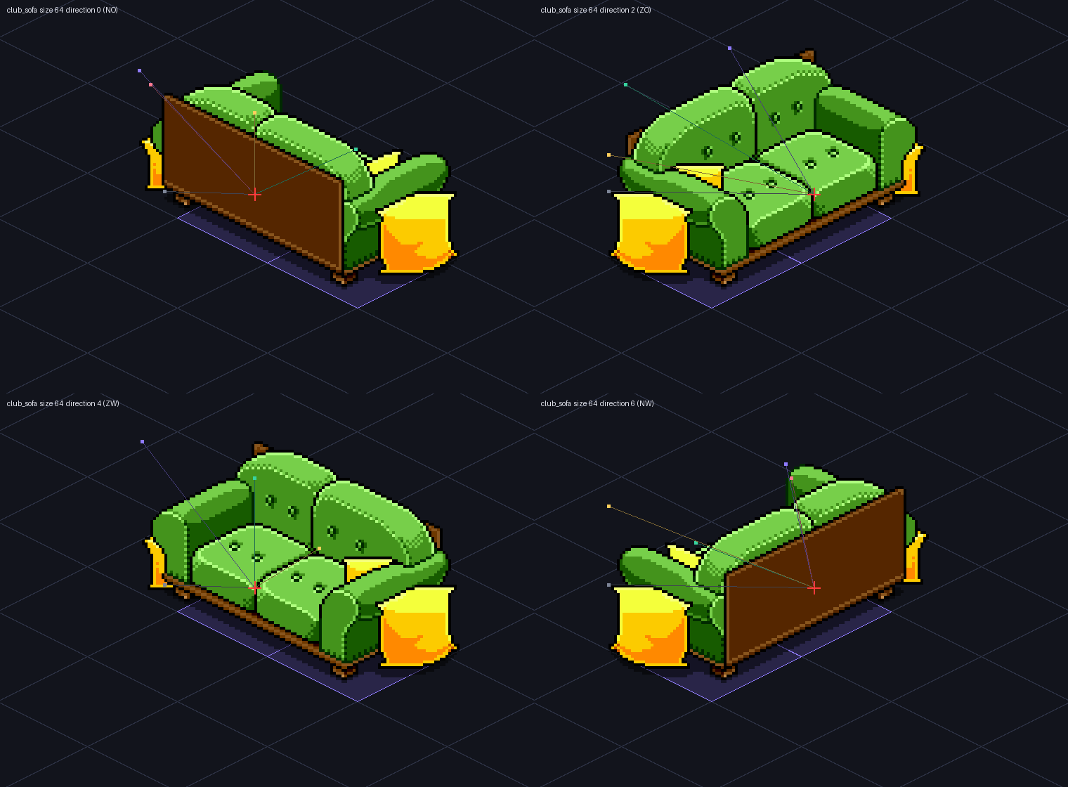 preview mockup: club_sofa in 4 richtingen op een iso-grid